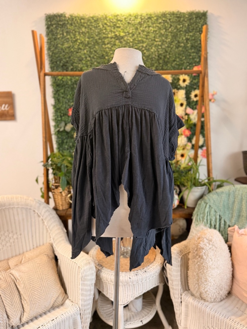 We The Free Washed Black Gauze Boho Tunic